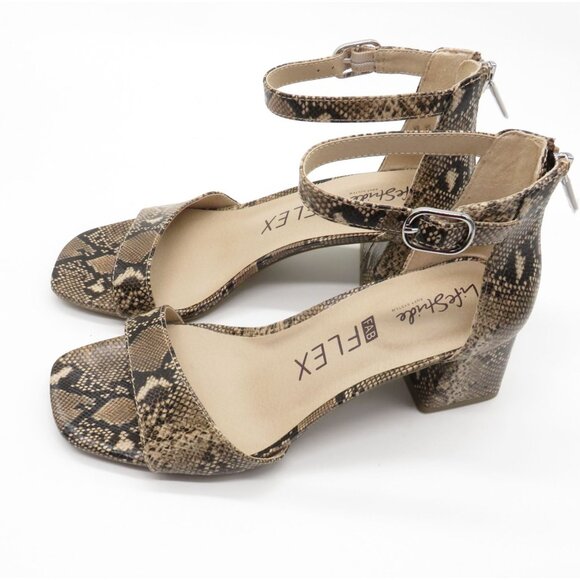 LifeStride Women's Fab Flex Cassidy Snakeskin Print Block Heel Sandals 7 Shoes N - Picture 4 of 8